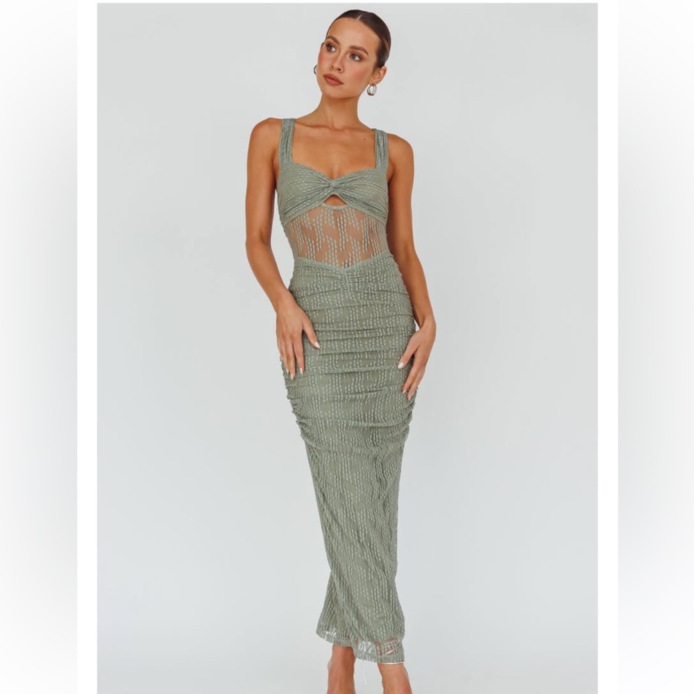 Selfie Leslie Olive Green Beaded Maxi Dress
